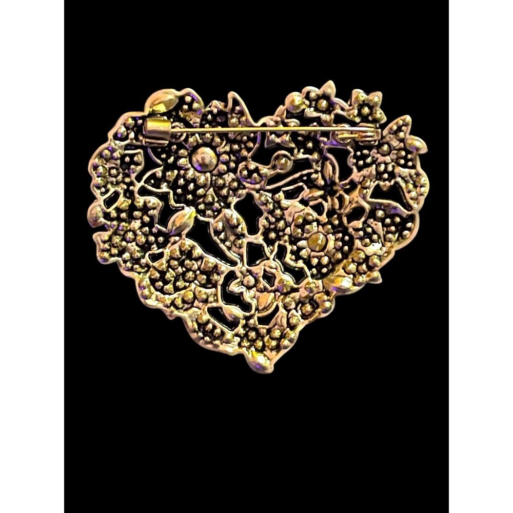 Elegant Baroque Large Heart Love Flower Brooch - Picture 4 of 4